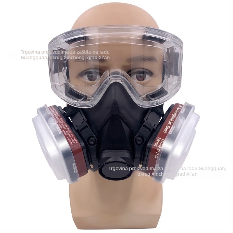 Crna gas maske 6200 za prašinu i otrovne plinove, gumeno tijelo, dvostruki filtri, četverostruka traka za glavu, respirator za disanje