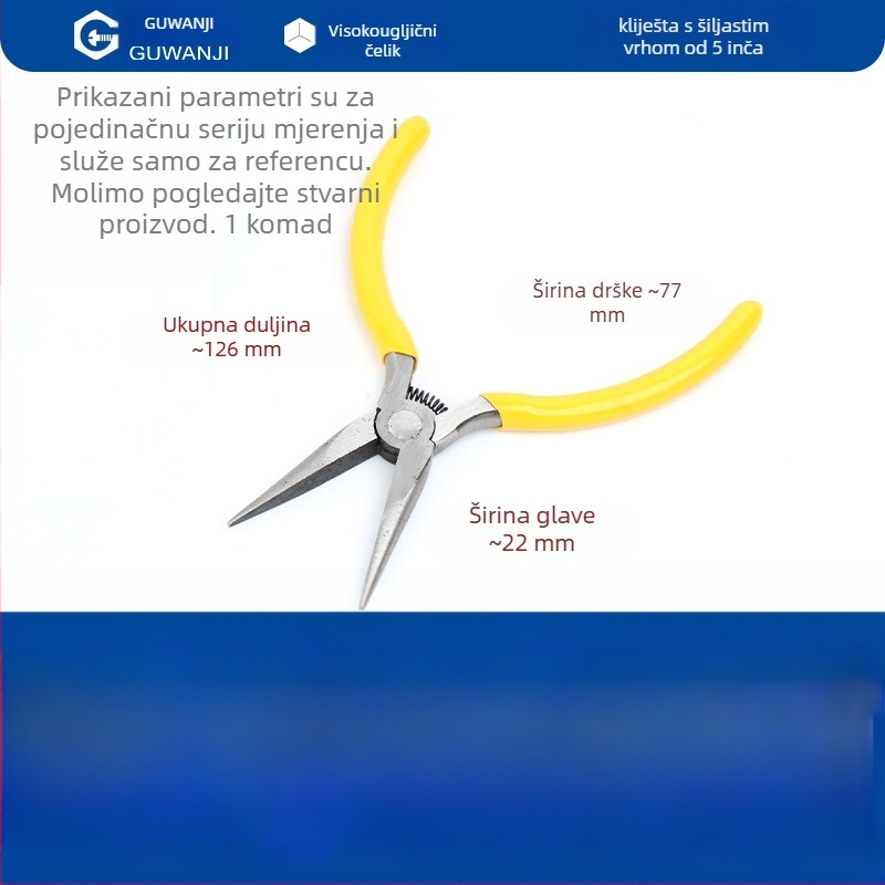 Igličaste kliješta, mini, 5 inča, za električare, skidanje izolacije, višenamenske kliješte s zakrivljenim nosom, kliješta za nakit