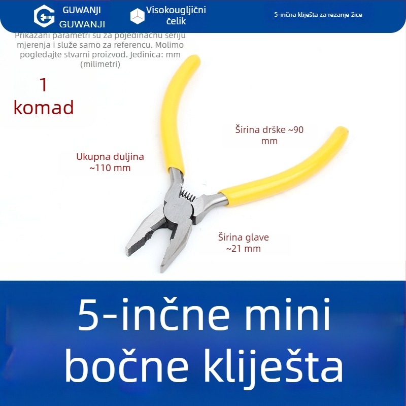 Igličaste kliješta, mini, 5 inča, za električare, skidanje izolacije, višenamenske kliješte s zakrivljenim nosom, kliješta za nakit