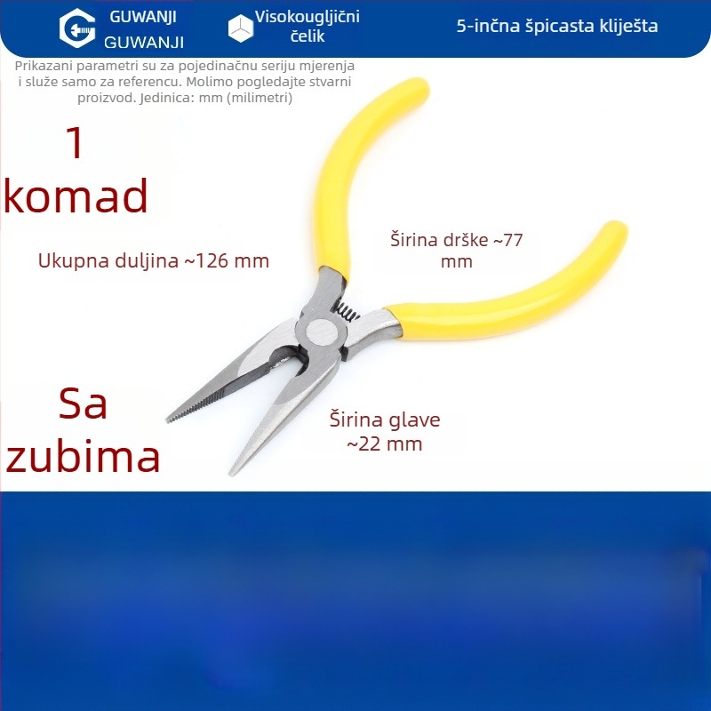 Igličaste kliješta, mini, 5 inča, za električare, skidanje izolacije, višenamenske kliješte s zakrivljenim nosom, kliješta za nakit