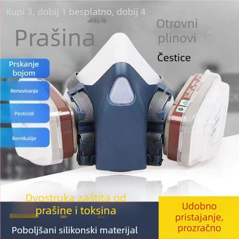 7502 Silikonska KN95 maska s filtrom za prašinu, bojanje, zavarivanje i pesticide u kemijskoj industriji