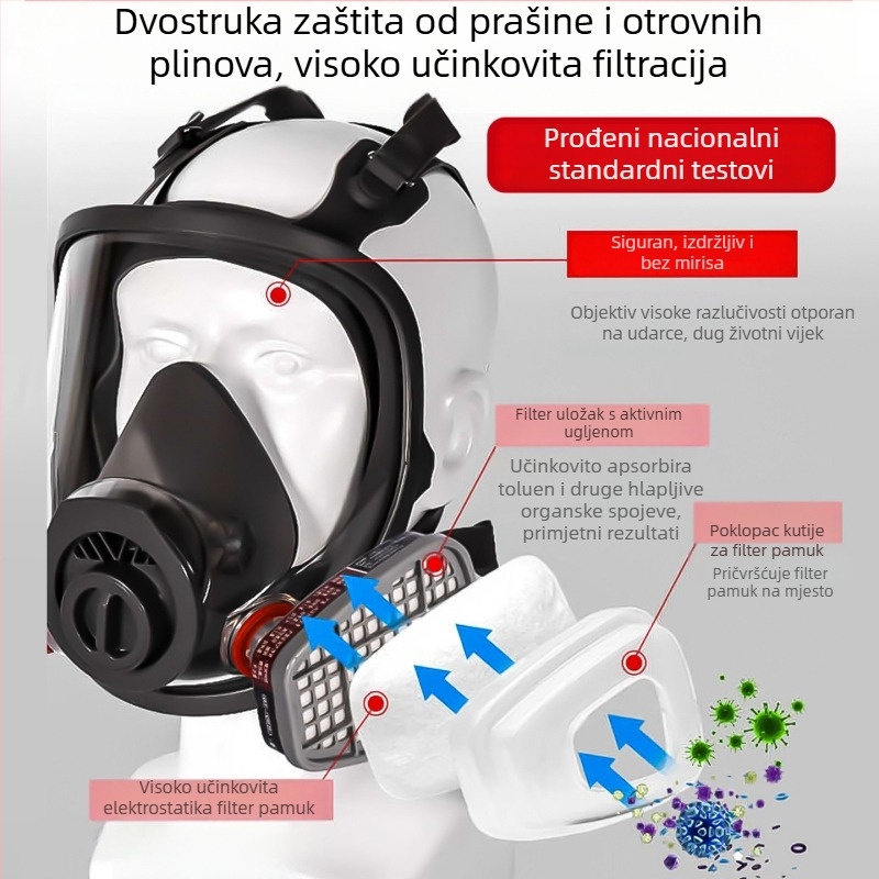 Potpuna zatvorena maska za zaštitu od toksičnih plinova, prašine i dima, pogodna za bojanje sprejem
