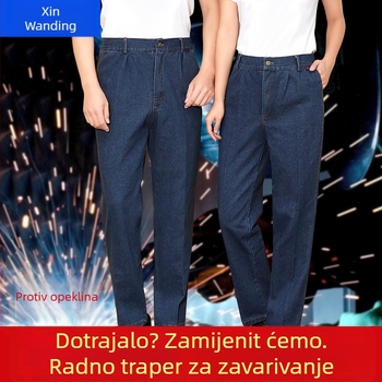 Set radne odjeće s dugim rukavima od opranog denima, zaštita od iskri pri zavarivanju, izdržljivo denim odijelo, dvodijelni set