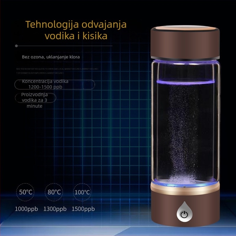 Čaša vode bogata vodikom, elektroliza negativnih iona, pametno punjenje, staklena čaša