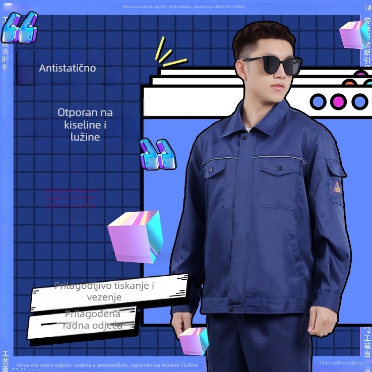 Antistatičko radno odijelo otporno na kiseline i lužine, za muškarce i žene, proljeće-jesen, izdržljivo.