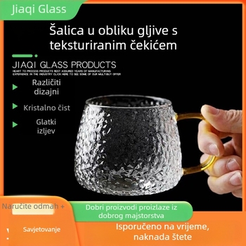 Staklena šalica za čaj s drškom i poklopcem od bambusa, trodijelni set, otporan na visoke temperature, tekstura udarne površine