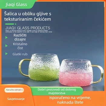 Staklena šalica za čaj s drškom i poklopcem od bambusa, trodijelni set, otporan na visoke temperature, tekstura udarne površine