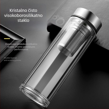 Inteligentna dvostruko staklena šalica za čaj s razdvajanjem čaja i vode, borosilikatno staklo, prikaz temperature, izolacija