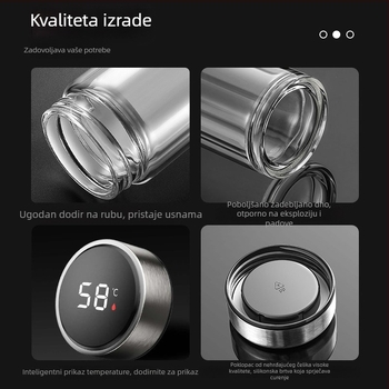 Inteligentna dvostruko staklena šalica za čaj s razdvajanjem čaja i vode, borosilikatno staklo, prikaz temperature, izolacija