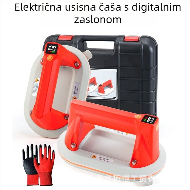 Vakuumska usisna čašica s digitalnim zaslonom, električna za pločice i staklo, s automatskom pumpom zraka, prijenosni alat za podizanje