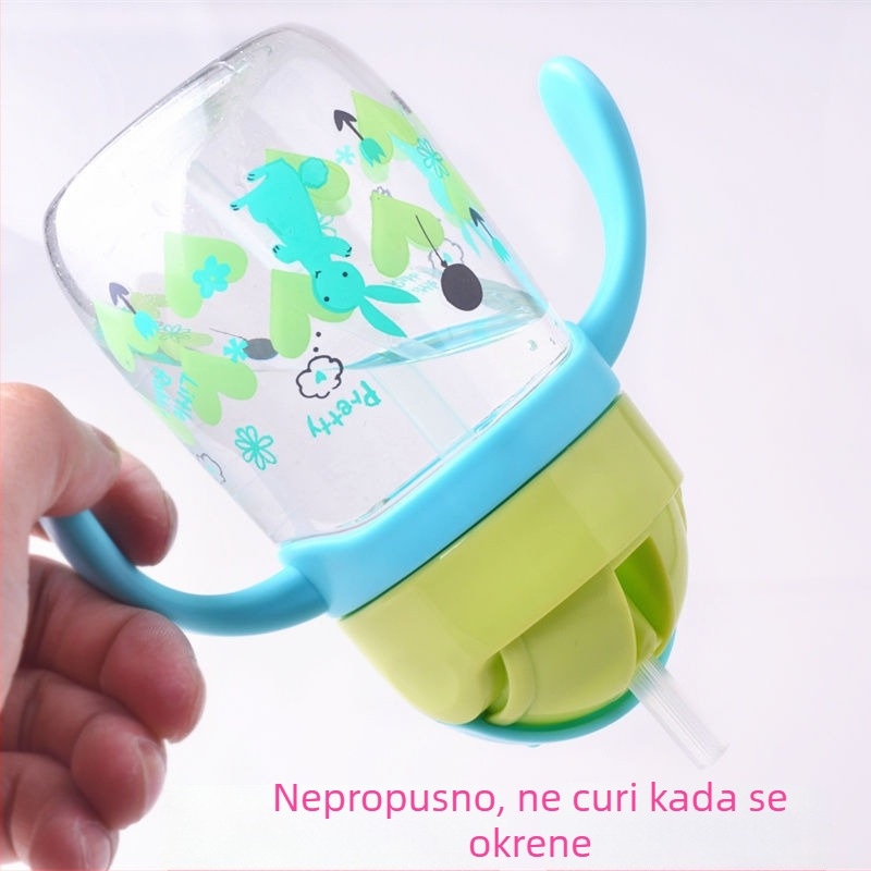 Dječja čaša za vodu s nepropusnim sustavom i slamkom, zaštita od gušenja, s naramenicom, za predškolce i stariju djecu
