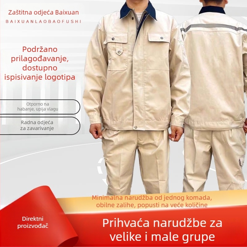 Set radne odjeće od 100% pamuka, boje ivory, unisex, s dugim rukavima, za zavarivanje i brušenje, zaštita od iskri