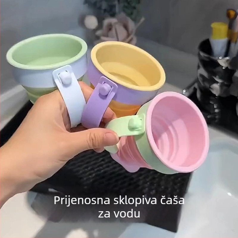 Sklopiva čaša za kampiranje s poklopcem, prijenosna čaša za vodu od silikona prehrambene kvalitete, čaša za četkicu za zube, otporna na visoke temperature