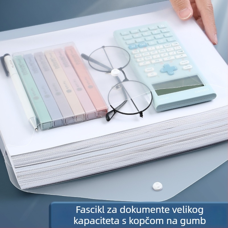 Deli 8308 prozirna A4 džep za dokumente sa zatvaračem na kopču, za ispite i dokumente, plastična, velika kapaciteta.