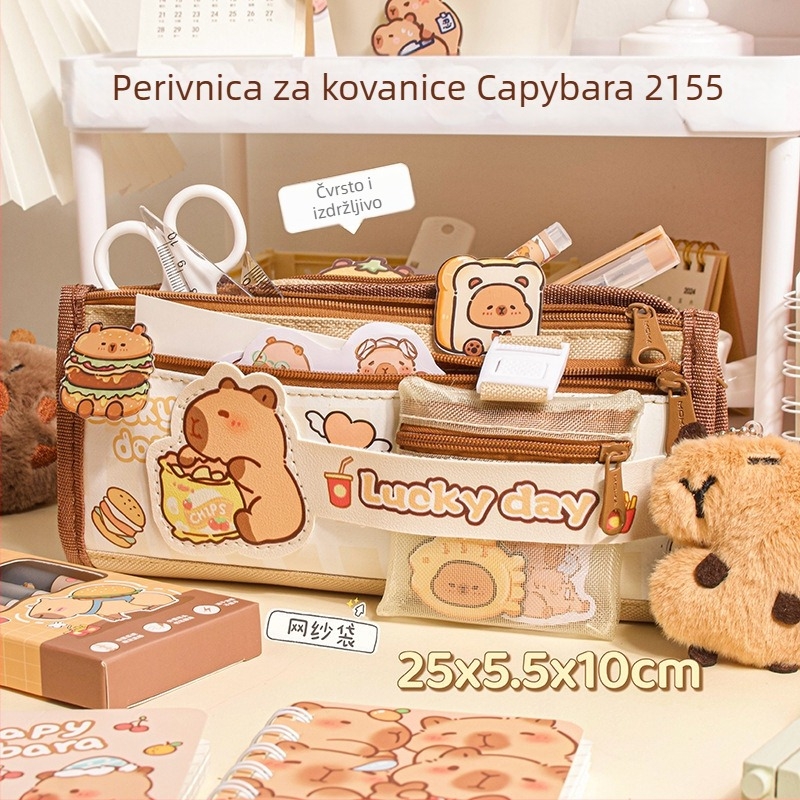Capybara torbica za olovke s velikim kapacitetom, platno, korejskog stila minimalistički dizajn za djevojke, srednjoškolke