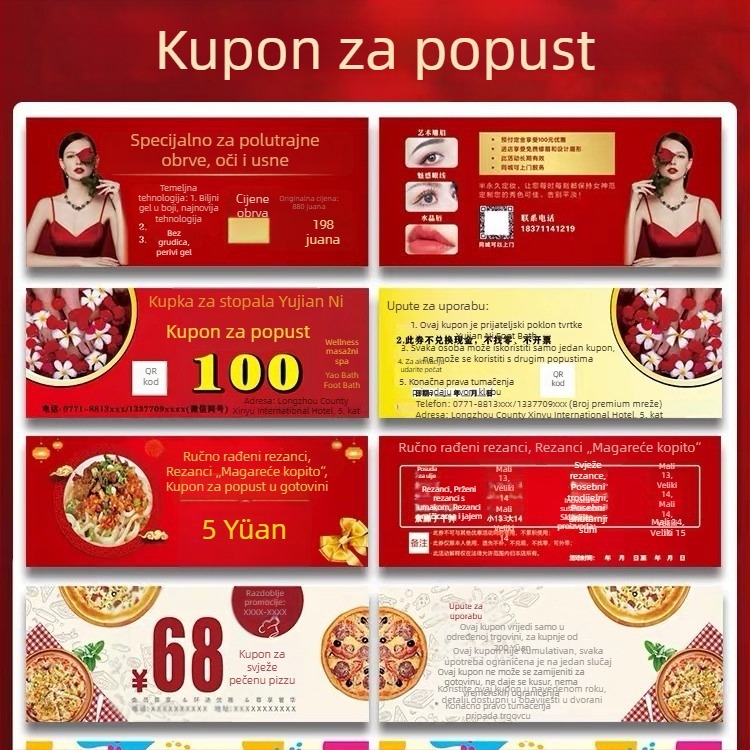 Prilagođeni vaučeri i kartice: iskustvene i bodovne kartice, ulaznice, kuponi za popust i kuponi za novac – tisak