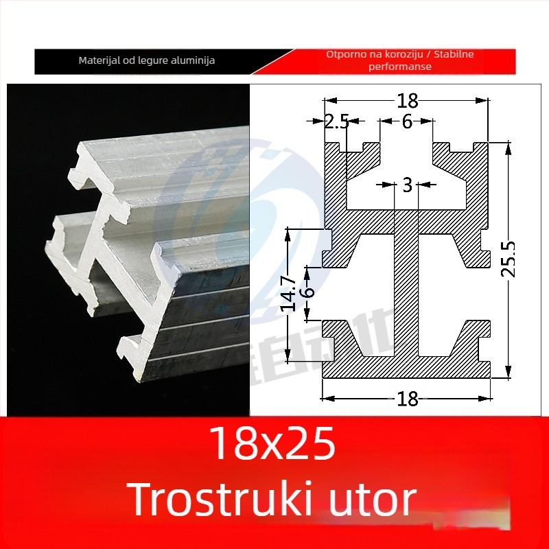 Tianxing aluminijski trak s dvostrukim utorom 18×18; aluminijski trak 16×22 s tri utora 18×25 za pribor za vakuumske čaše