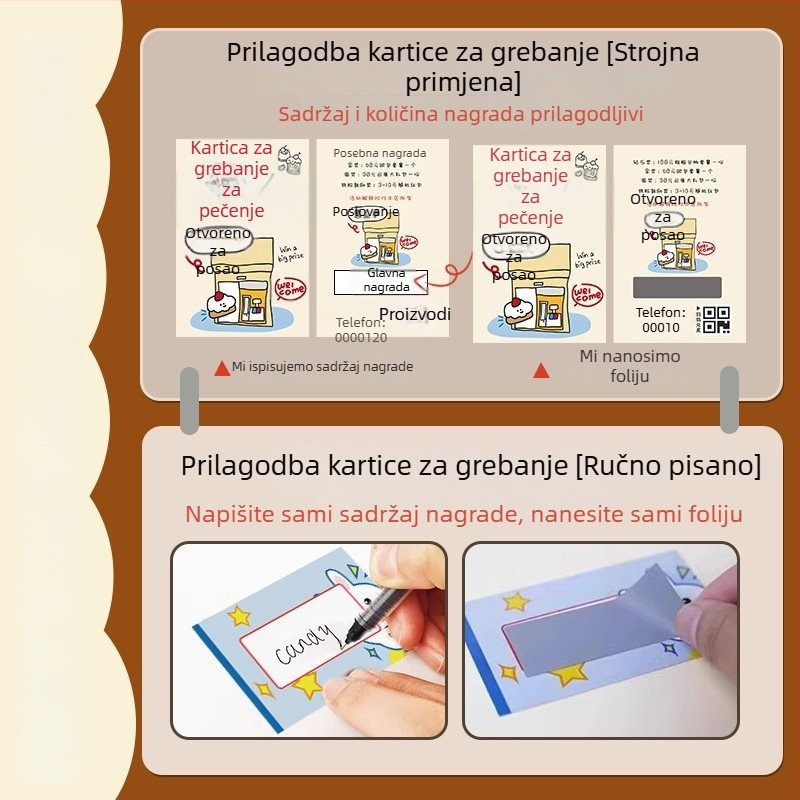 Tisak kartica za grebanje za slastičarne — prilagođene desertne kartice