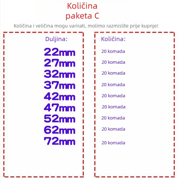 Set čavlji visoke čvrstoće: za zidove, za vješivanje slika, reklamni čavli, cementni čavli, 62 mm za pištolj