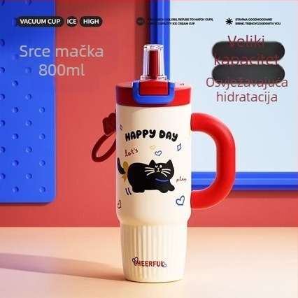 Termos šalica od nehrđajućeg čelika 316, s velikim kapacitetom, ručkom, slamkom, čajnim razdjelnikom i mogućnošću prilagođavanja