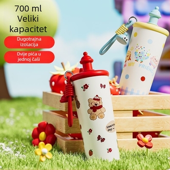 Cartoon izolirani tumbler, 700 ml, unutarnja od 316 nehrđajućeg čelika, prijenosan uz šnuru za nošenje