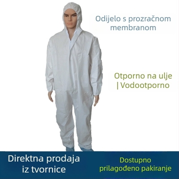 Jednokratna dišuća zaštitna kombinezon s kapuljom, bijele boje, jednobojna, vodootporna i otporna na ulje, za uzgoj svinja.