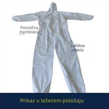 Jednokratna dišuća zaštitna kombinezon s kapuljom, bijele boje, jednobojna, vodootporna i otporna na ulje, za uzgoj svinja.