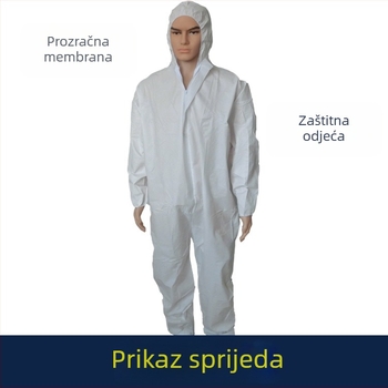 Jednokratna dišuća zaštitna kombinezon s kapuljom, bijele boje, jednobojna, vodootporna i otporna na ulje, za uzgoj svinja.