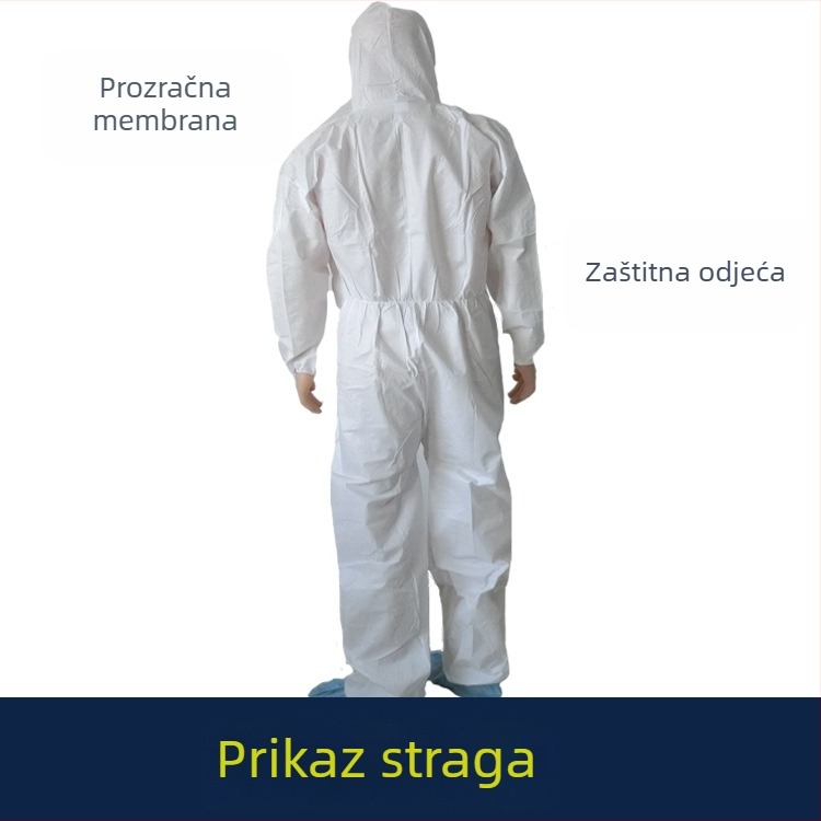 Jednokratna dišuća zaštitna kombinezon s kapuljom, bijele boje, jednobojna, vodootporna i otporna na ulje, za uzgoj svinja.