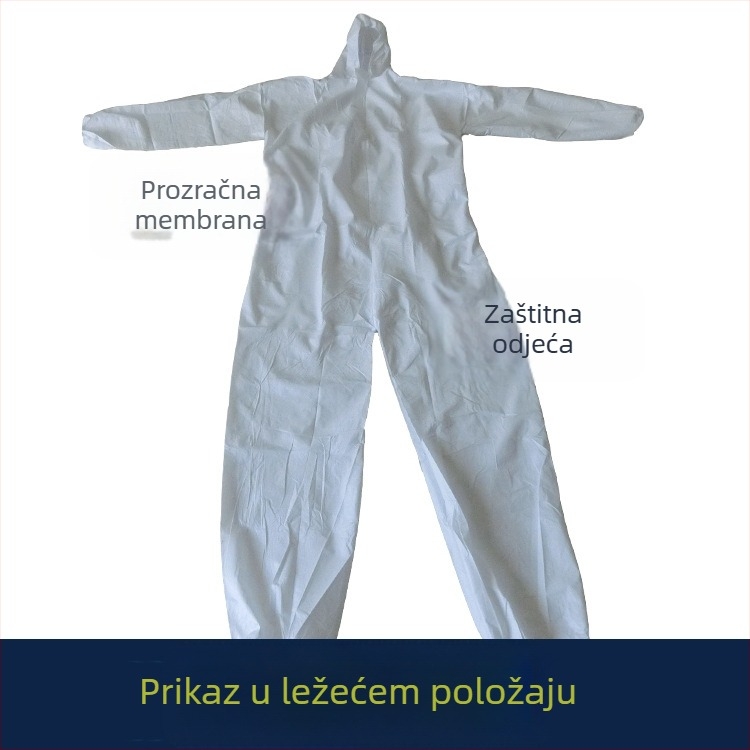 Jednokratna dišuća zaštitna kombinezon s kapuljom, bijele boje, jednobojna, vodootporna i otporna na ulje, za uzgoj svinja.