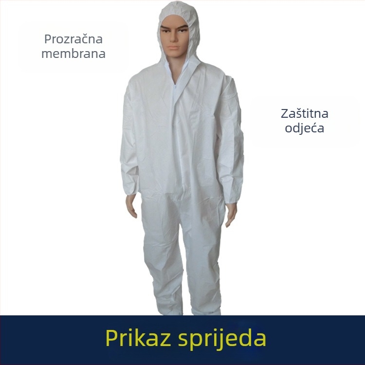 Jednokratna dišuća zaštitna kombinezon s kapuljom, bijele boje, jednobojna, vodootporna i otporna na ulje, za uzgoj svinja.