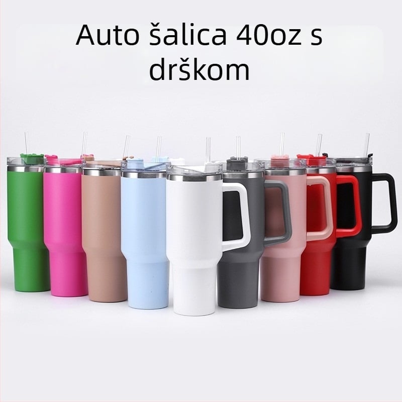 Nerđajući čelik 40oz auto šalica s držalom, velik kapacitet, vakuumska izolacija sa slamkom