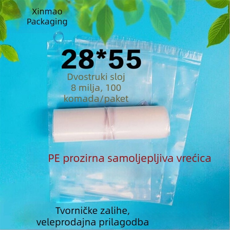 PE samoljepljive vrećice za odjeću, 28 x 55 cm, debljina 0,08 mm, 100 kom., prozirne