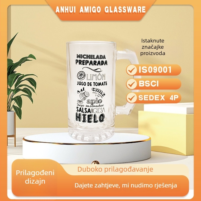 Prilagodljiva staklena čaša za pivo s dekorom, 480 ml/500 ml/17 oz, ekološki prihvatljivo