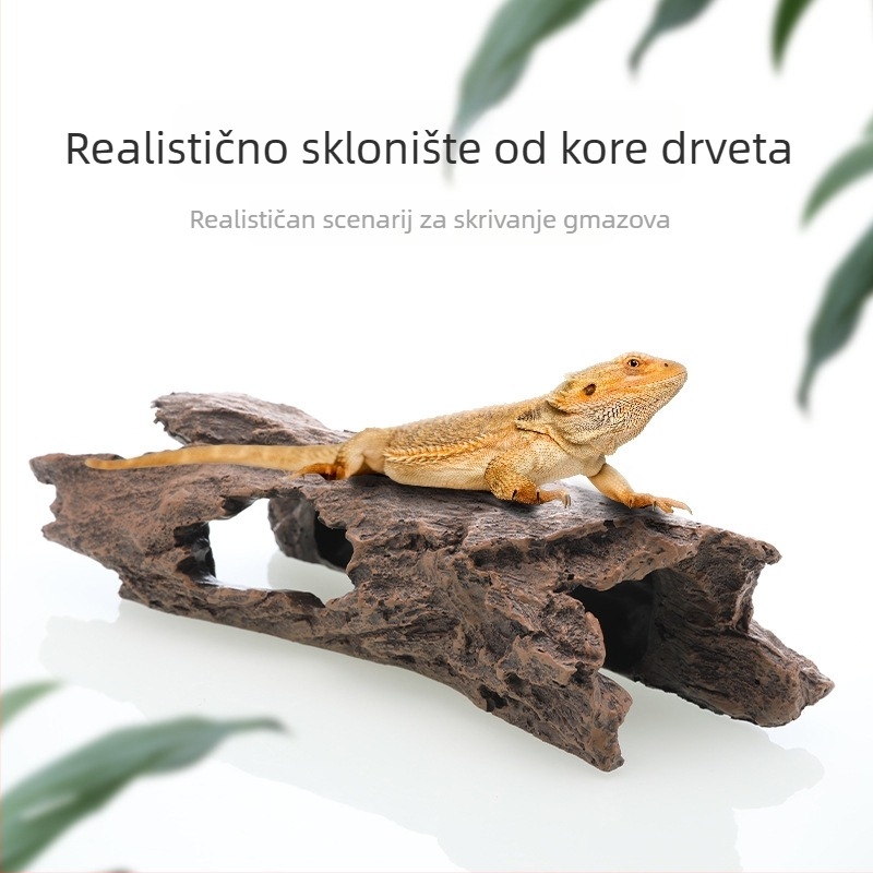 Dekorativni ukras za akvarij i terarij sa simuliranom korom, platformom za penjanje, skrovištem s otvorom za ribe i škampi