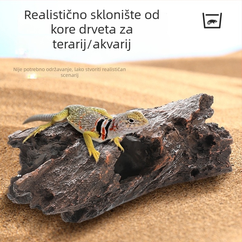 Dekorativni ukras za akvarij i terarij sa simuliranom korom, platformom za penjanje, skrovištem s otvorom za ribe i škampi