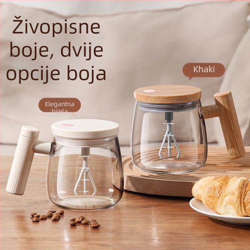 Kućna potpuno automatska šalica za miješanje, električna staklena šalica za kavu sa mjernom oznakom, punjivi šejker za sojino mlijeko i mliječni prah