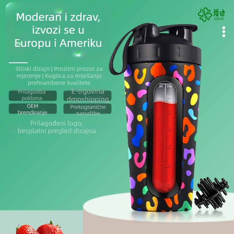 Novi model čaše od nehrđajućeg čelika s prozirnim prozorom, shaker, prijenosna sportska boca velike kapacitete i prilagodljiv logotip