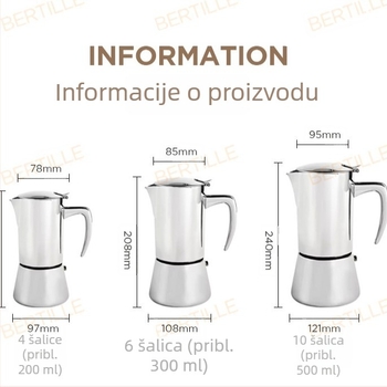 Moka posuda od nehrđajućeg čelika 304, talijanskog stila, kućna upotreba