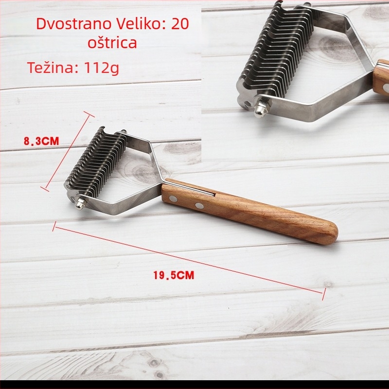 Četka za njegu kućnih ljubimaca s drvenim držalom i oštricom od nehrđajućeg čelika, raščešljavanje i uklanjanje otpadne dlake za pse i mačke, uključuje slicker četku