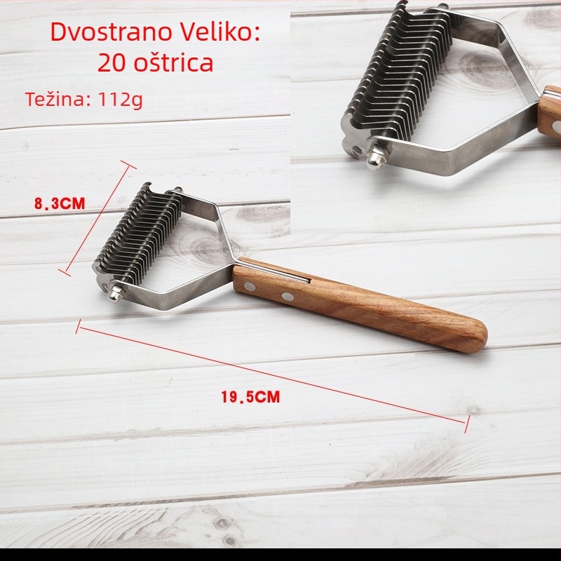 Četka za njegu kućnih ljubimaca s drvenim držalom i oštricom od nehrđajućeg čelika, raščešljavanje i uklanjanje otpadne dlake za pse i mačke, uključuje slicker četku
