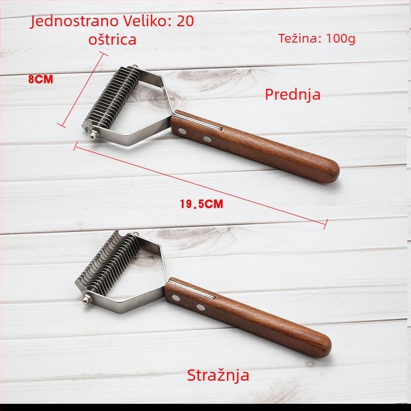 Četka za njegu kućnih ljubimaca s drvenim držalom i oštricom od nehrđajućeg čelika, raščešljavanje i uklanjanje otpadne dlake za pse i mačke, uključuje slicker četku