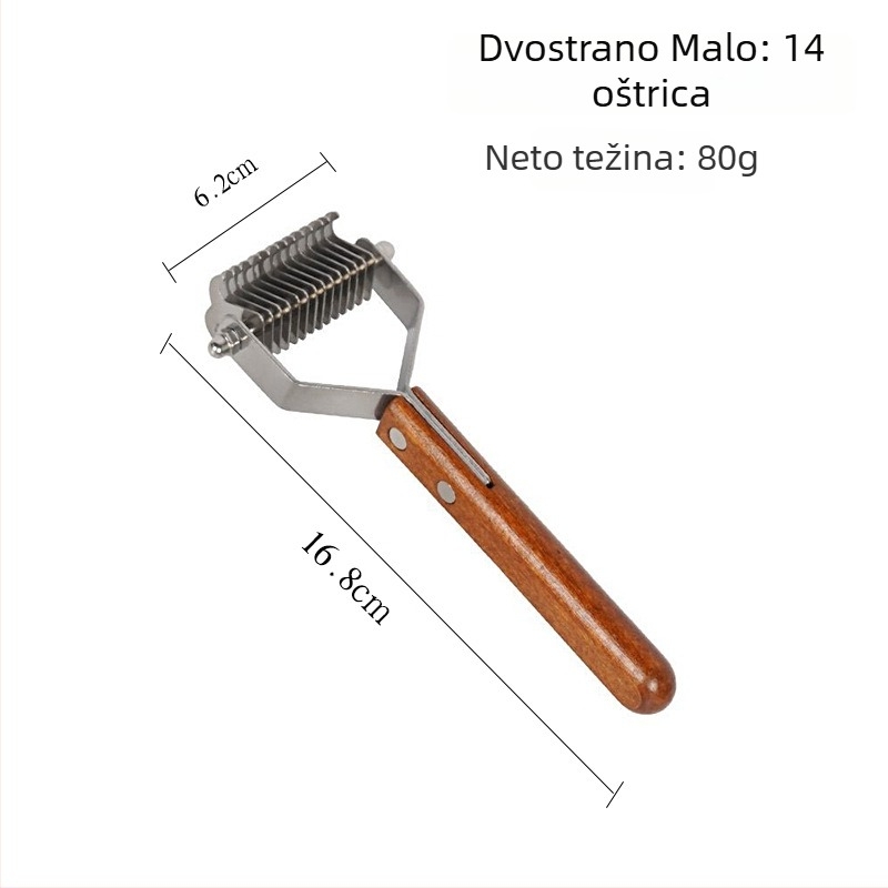 Četka za njegu kućnih ljubimaca s drvenim držalom i oštricom od nehrđajućeg čelika, raščešljavanje i uklanjanje otpadne dlake za pse i mačke, uključuje slicker četku