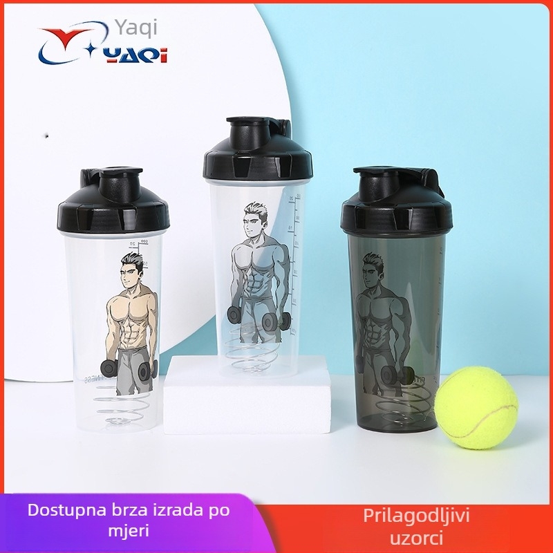 Prilagođeni prijenosni plastični šejker čaša velike kapacitete (600 ml), za muškarce i žene, studente, vanjske treninge, s mjernom skalom