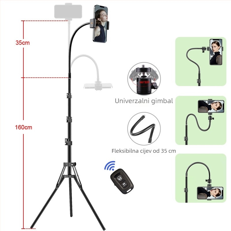 Podni stativ za mobitel s podesivim fleksibilnim vratom, prijenosni foto-stativ