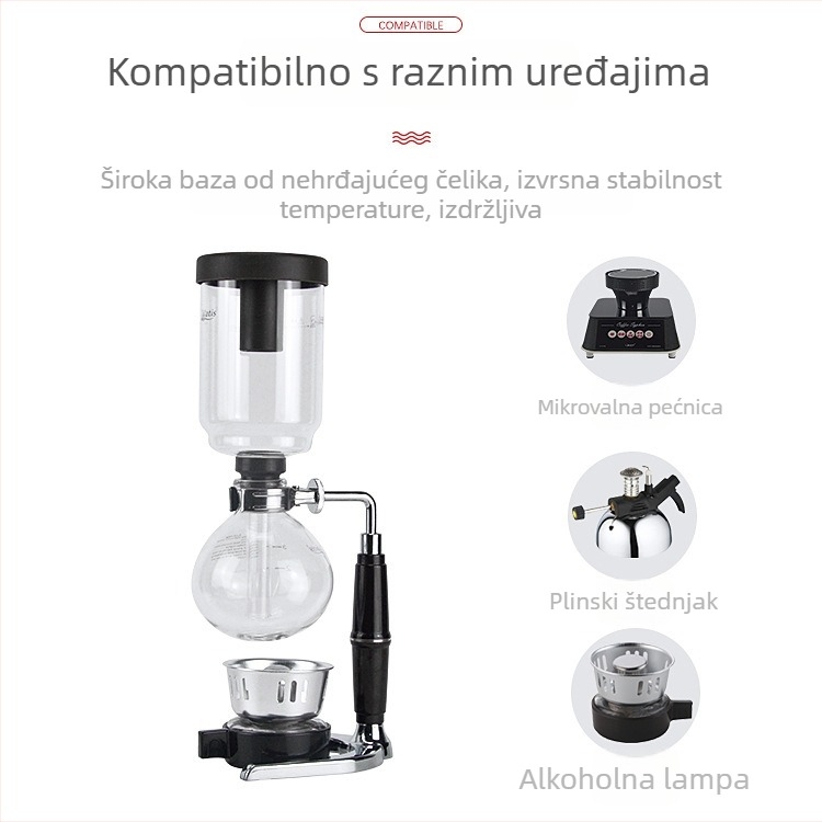 Staklena sifonska kava za kućnu upotrebu, ručni sifonski aparat i set za kavu