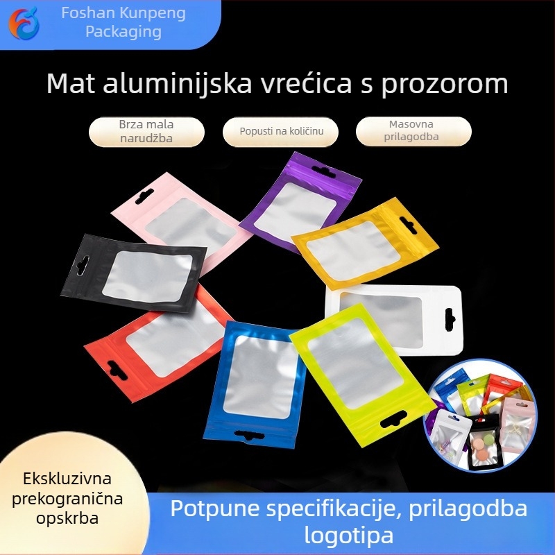 Prilagođene boje aluminijske folije vrećice za mala pakiranja, s mat završetkom i prozirnim prozorom, samouzaviranje