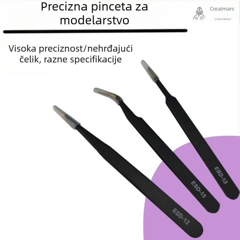 Nehrđajuće čelične precizne pincete za Gundam modele, antistaticke, s ravnim i zakrivljenim vrhovima, za vodene decal-e