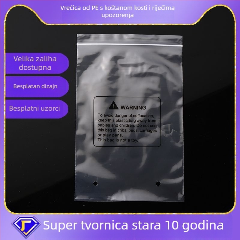 Torba za odjeću s upozoravajućim tekstom, mat plastična vrećica sa zatvaračem