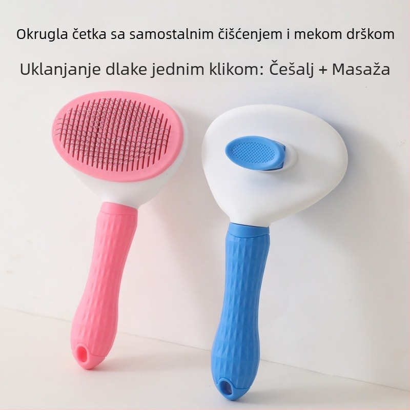 Okrugla četka s mekanom drškom, samočišćavajući češalj za mačke i pse – uklanjanje dlake i raščešljavanje, igličasti češalj